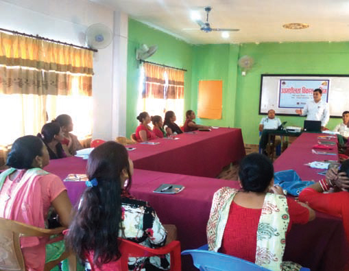 Clients from Tandi branch of Chitawan district learning entrepreneurial skills in the training organized by the bank.